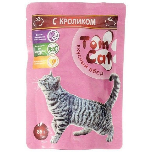 Влажный корм для кошек Tom cat(стм) кусочки кролик, 85 г