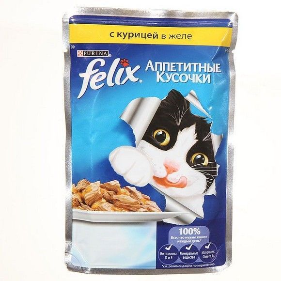 Влажный корм для кошек Felix кусочки курица, 85 г