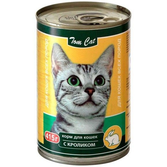 Влажный корм для кошек Tom cat кусочки кролик, 415 г