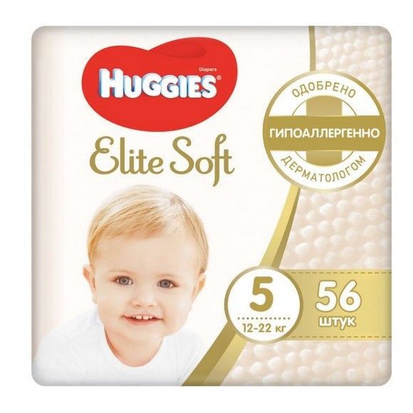 Подгузники Huggies Elite Soft 5, 12-22кг, 56шт