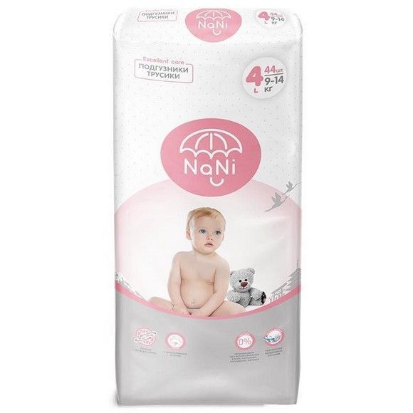 Подгузники-трусики Nani 4L 9-14кг, 44 шт