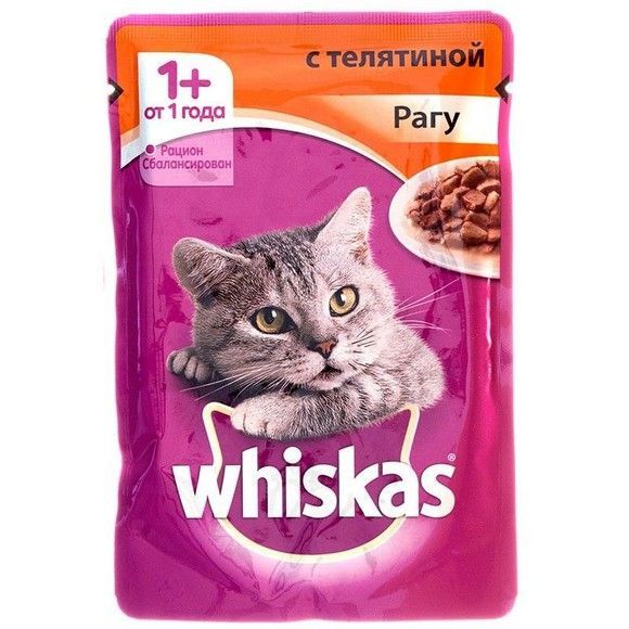 Влажный корм Whiskas рагу телятина, 85 г