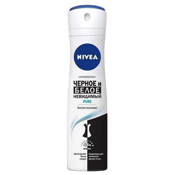 Антиперспирант Nivea «Черное и белое» невидимый Pure спрей, 150 мл